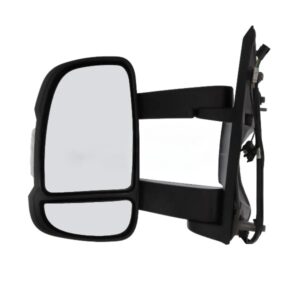 Peugeot Boxer (2014 to 2022) Long Arm Wing Door Mirror - Electric - Heated-Non Power Folding - Convex Glass - DAB Aerial - Clear Indicator - Black Cover - UK Passenger Side